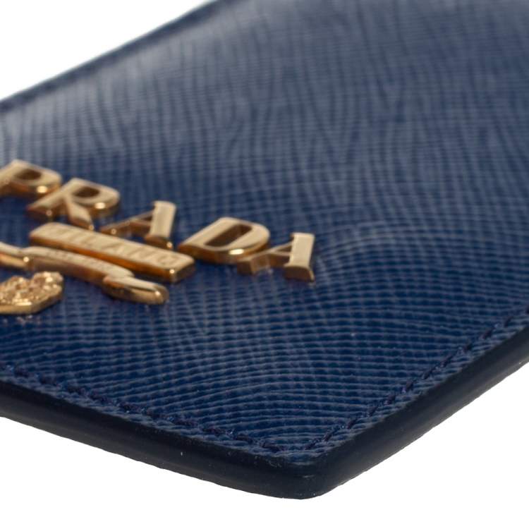 Pre Owned Prada Blue Saffiano Leather ID Badge Holder