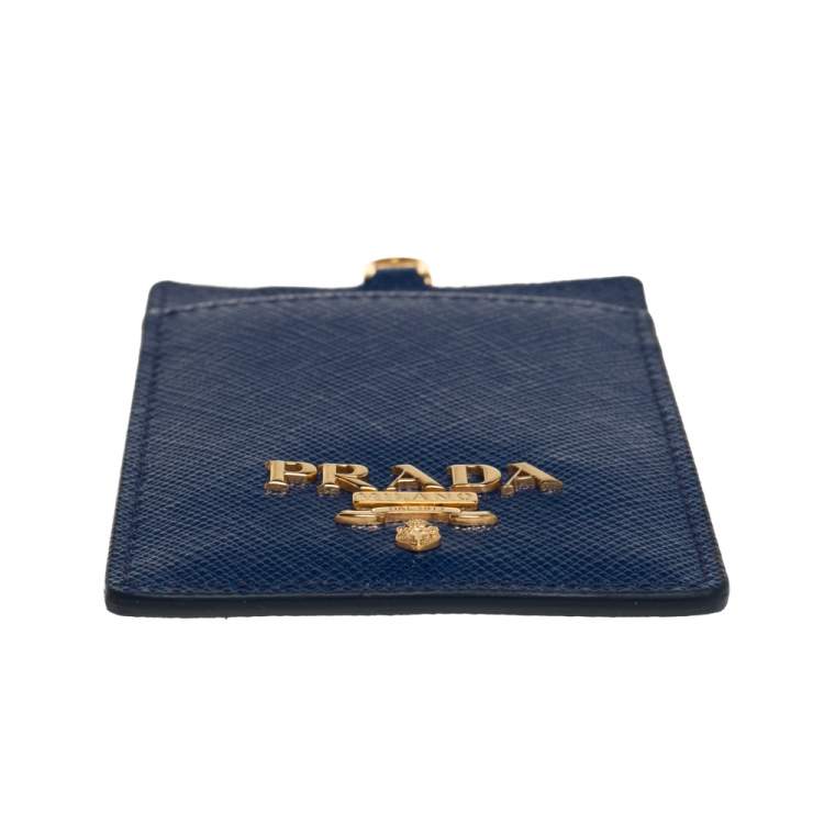 Pre Owned Prada Blue Saffiano Leather ID Badge Holder