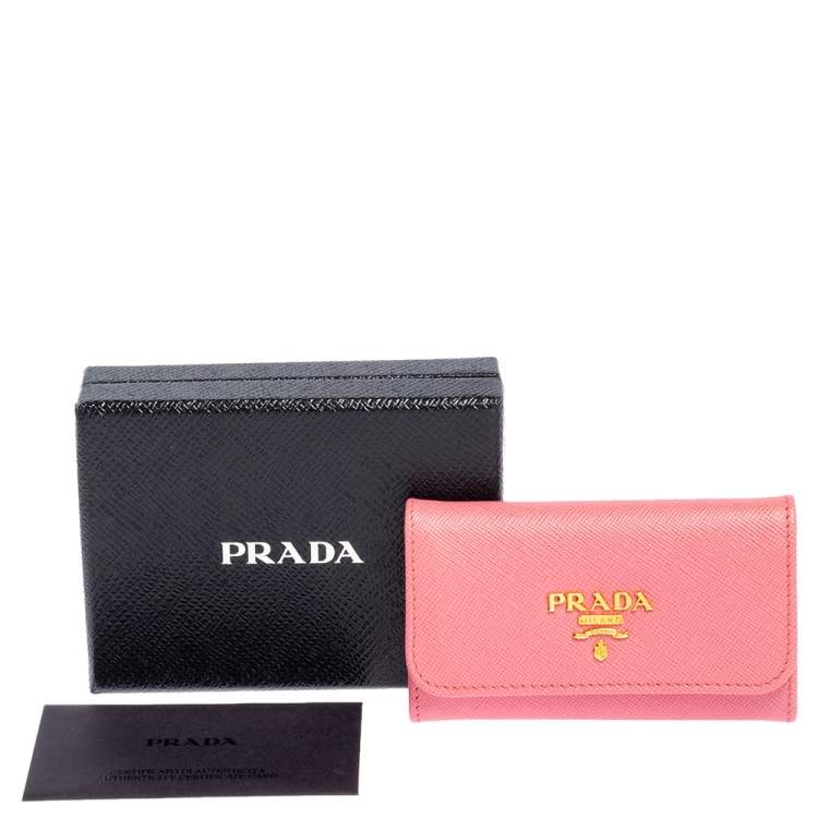 Pre Owned Prada Pink Saffiano Leather Key Holder 