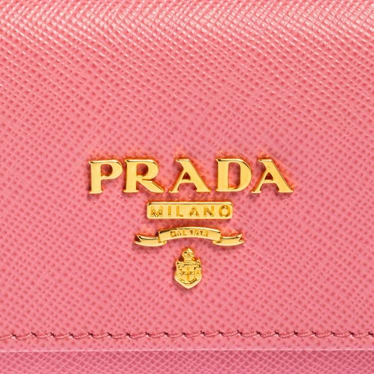 Pre Owned Prada Pink Saffiano Leather Key Holder 