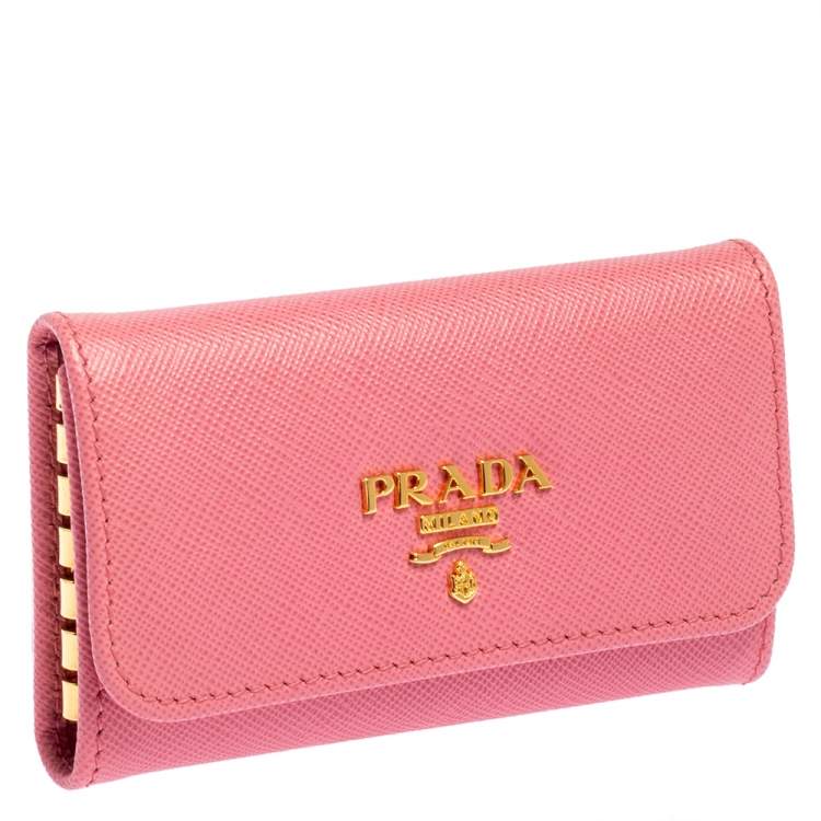 Pre Owned Prada Pink Saffiano Leather Key Holder 