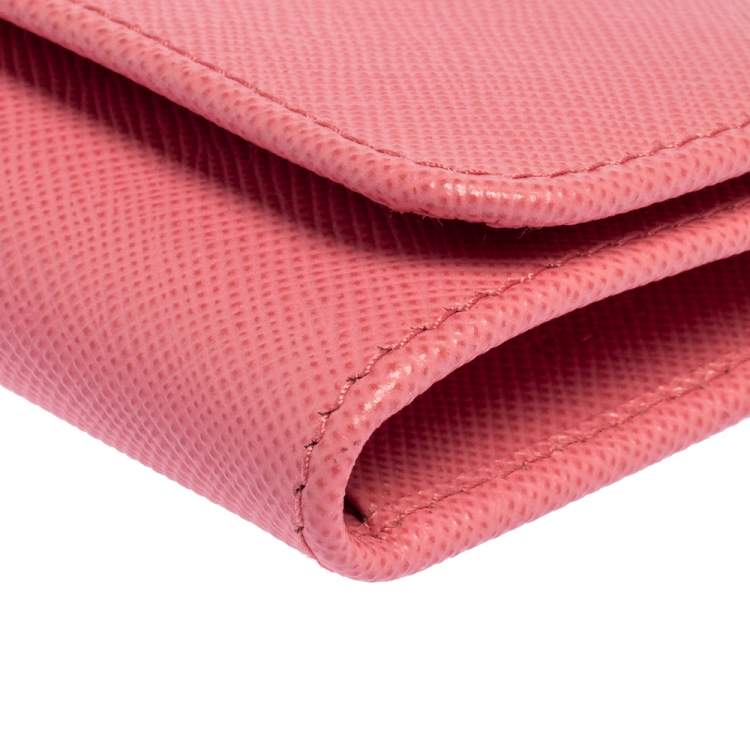 Pre Owned Prada Pink Saffiano Leather Key Holder 
