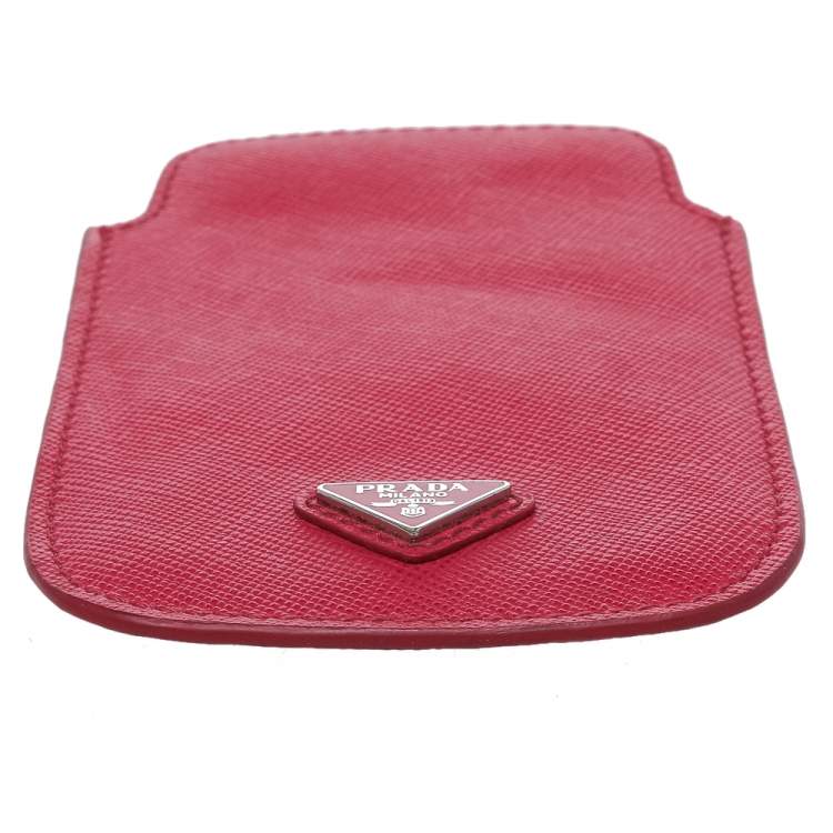 Pre Owned Prada Pink Saffiano Lux Leather iPhone Case 