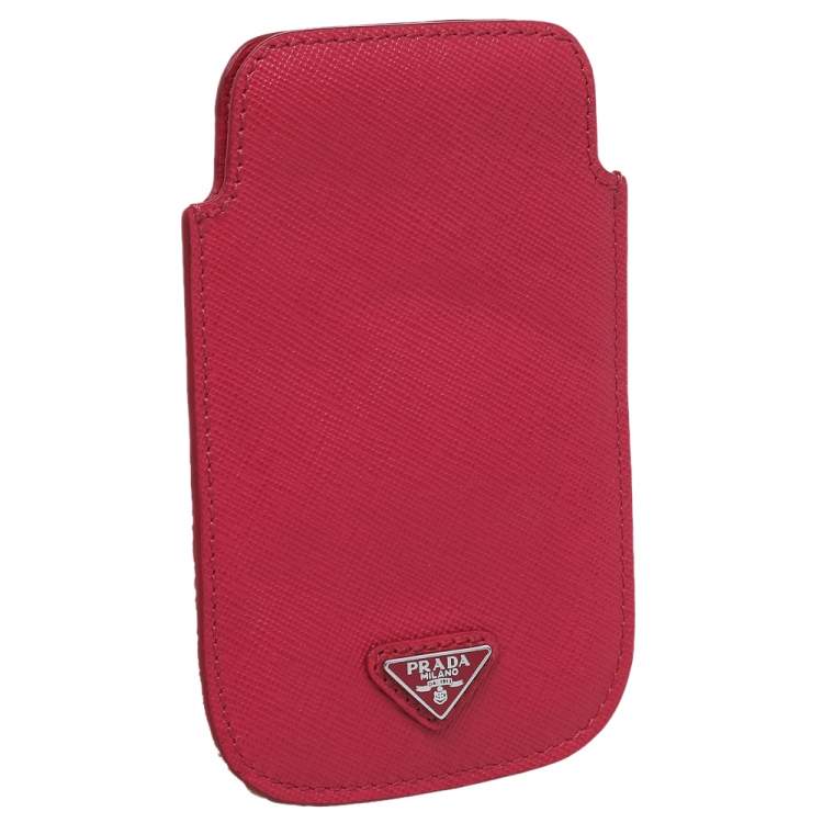 Pre Owned Prada Pink Saffiano Lux Leather iPhone Case 