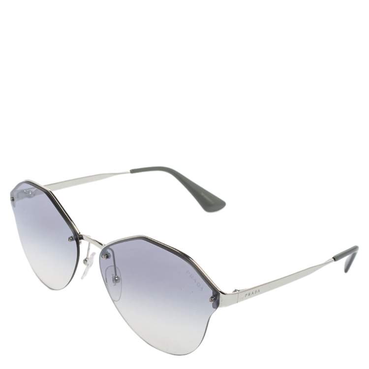 Pre Owned Prada Silver Tone/Grey SPR64T Gradient Oval Sunglasses