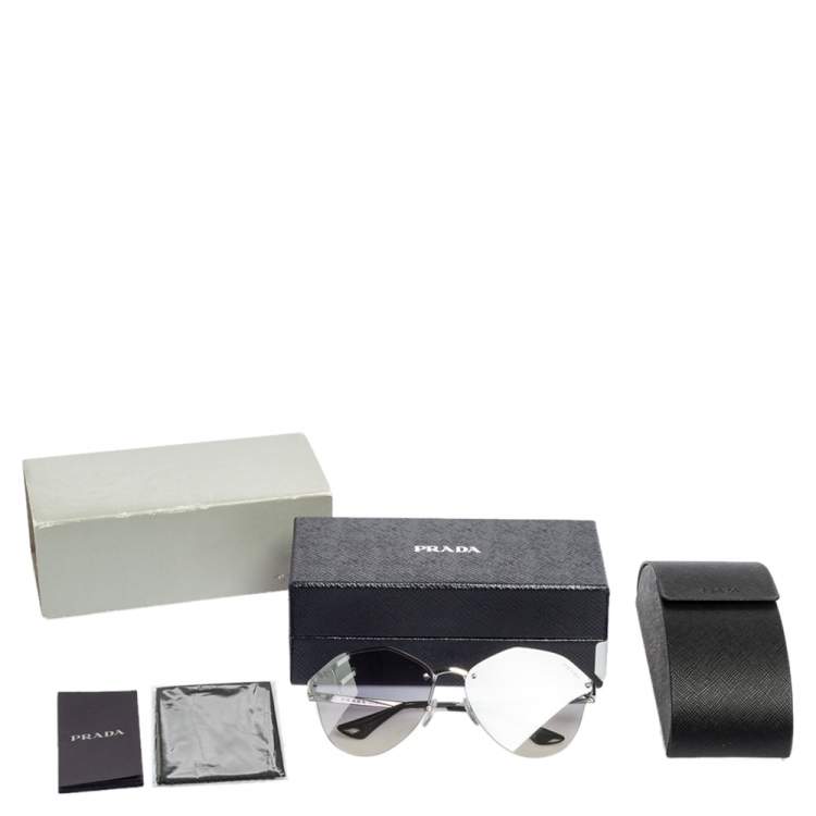 Pre Owned Prada Silver Tone/Grey SPR64T Gradient Oval Sunglasses