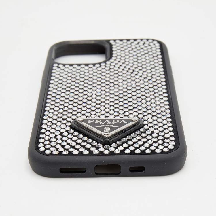 Pre Owned Prada Black Crystal Embellished Suede iPhone 12 And 12 Pro cover