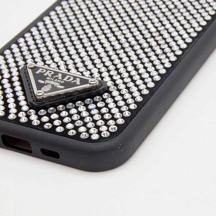 Pre Owned Prada Black Crystal Embellished Suede iPhone 12 And 12 Pro cover