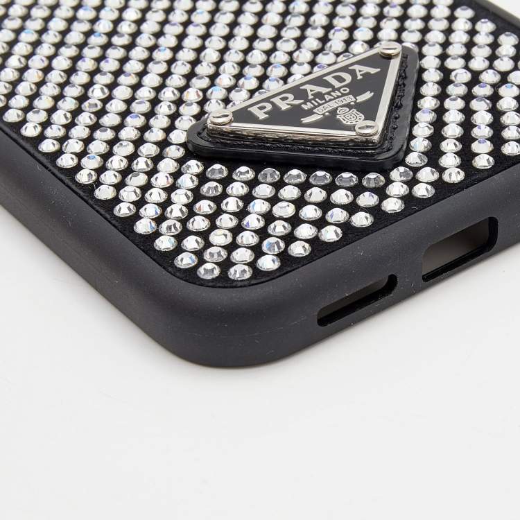 Pre Owned Prada Black Crystal Embellished Suede iPhone 12 And 12 Pro cover