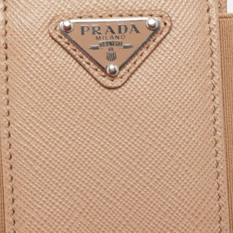 Pre Owned Prada Beige Saffiano Leather and Elastic Fabric Lanyard Phone Case