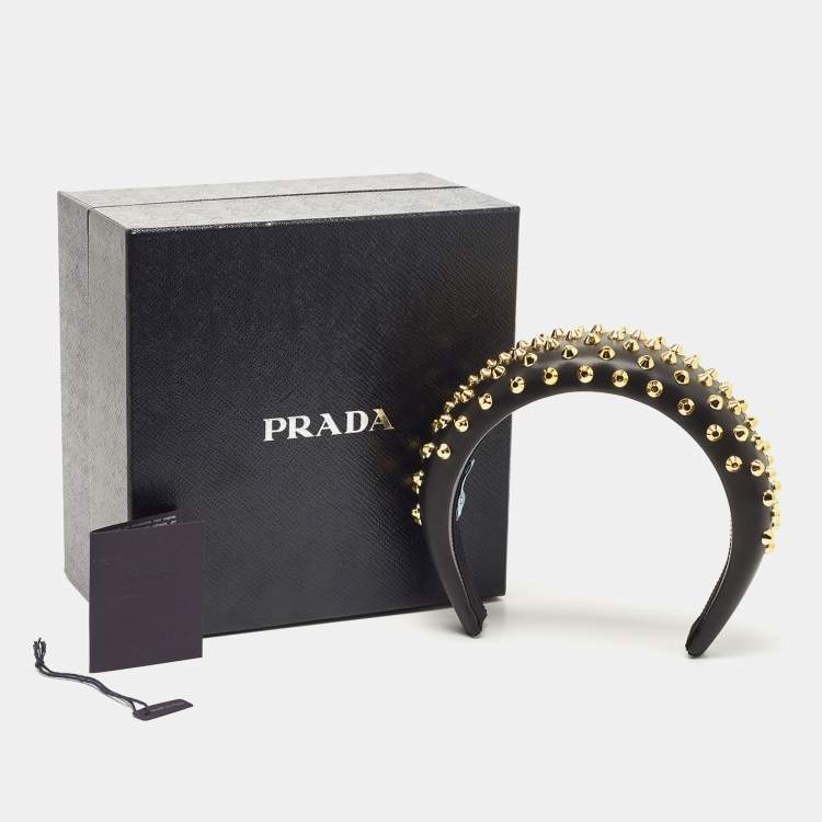 Pre Owned Prada Black Studded Leather Headband