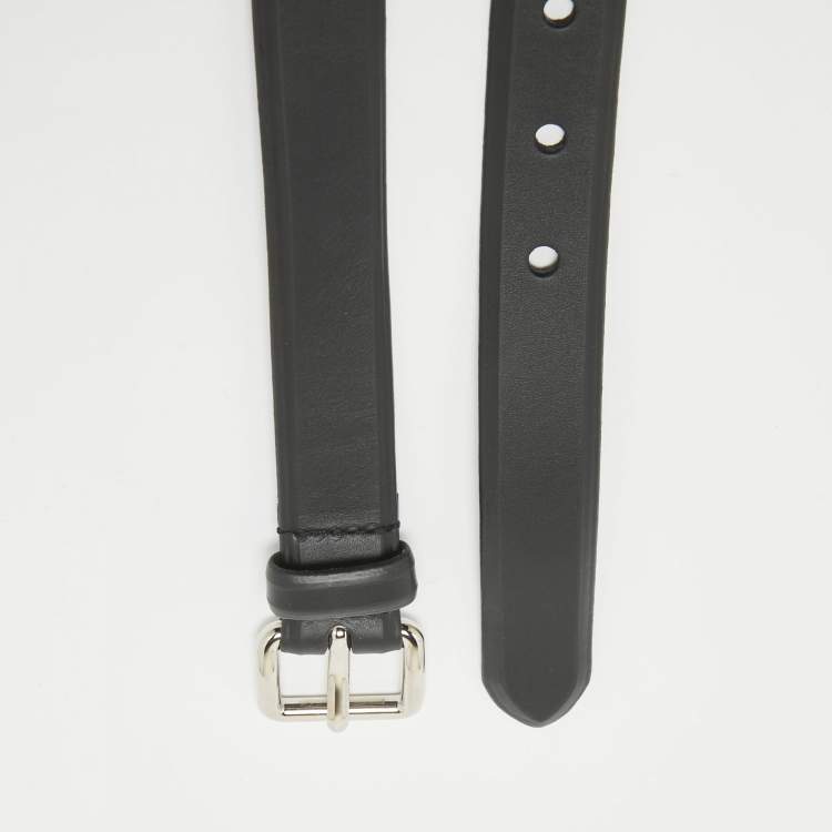 Pre Owned Prada Black Leather Slim Belt 85CM