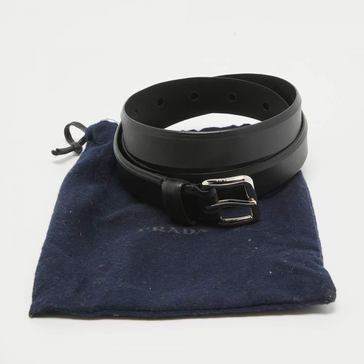 Pre Owned Prada Black Leather Slim Belt 85CM