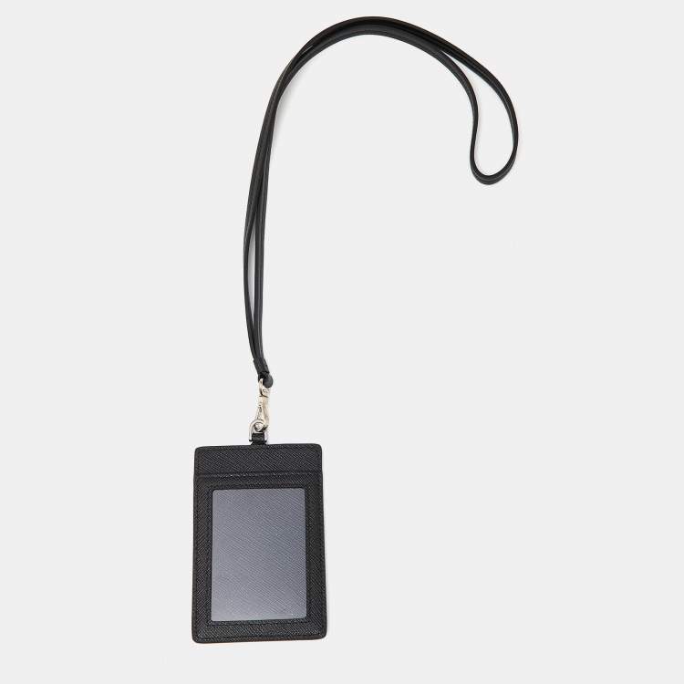 Pre Owned Prada Black Saffiano Leather Badge Holder