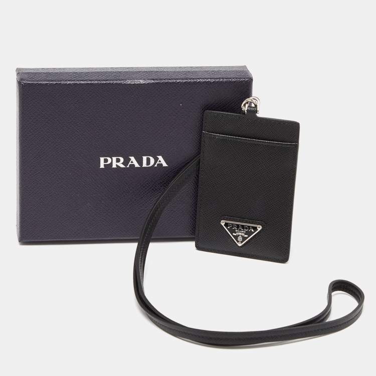Pre Owned Prada Black Saffiano Leather Badge Holder