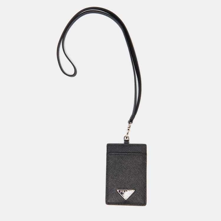Pre Owned Prada Black Saffiano Leather Badge Holder