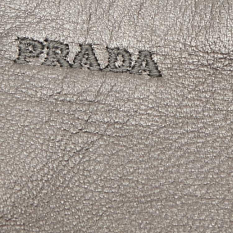 Pre Owned Prada Metallic Silver Leather Long Gloves Size 7.5