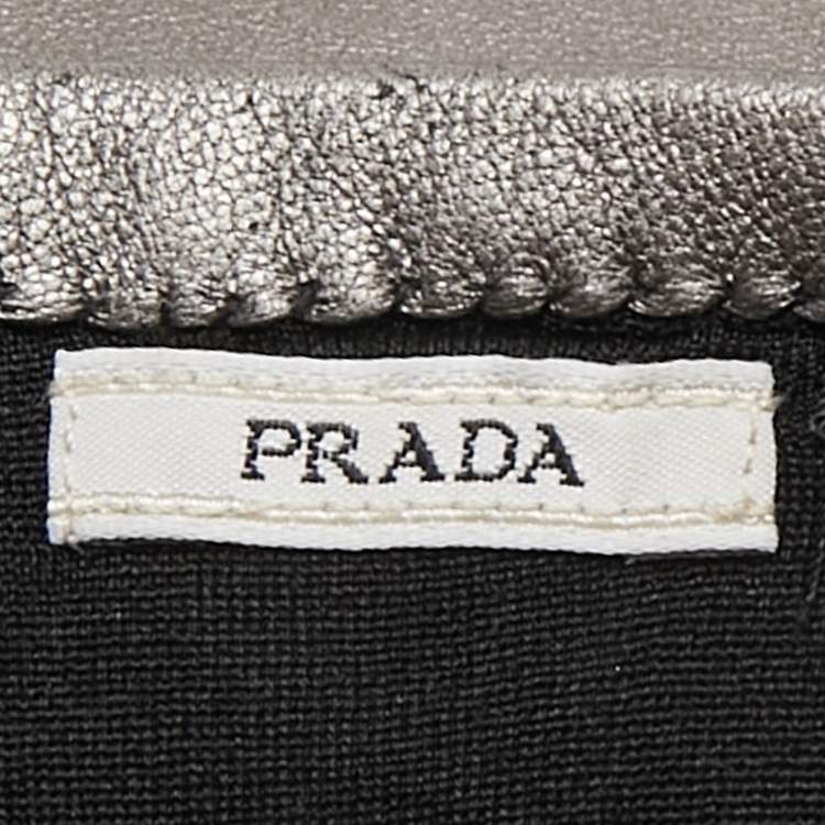 Pre Owned Prada Metallic Silver Leather Long Gloves Size 7.5