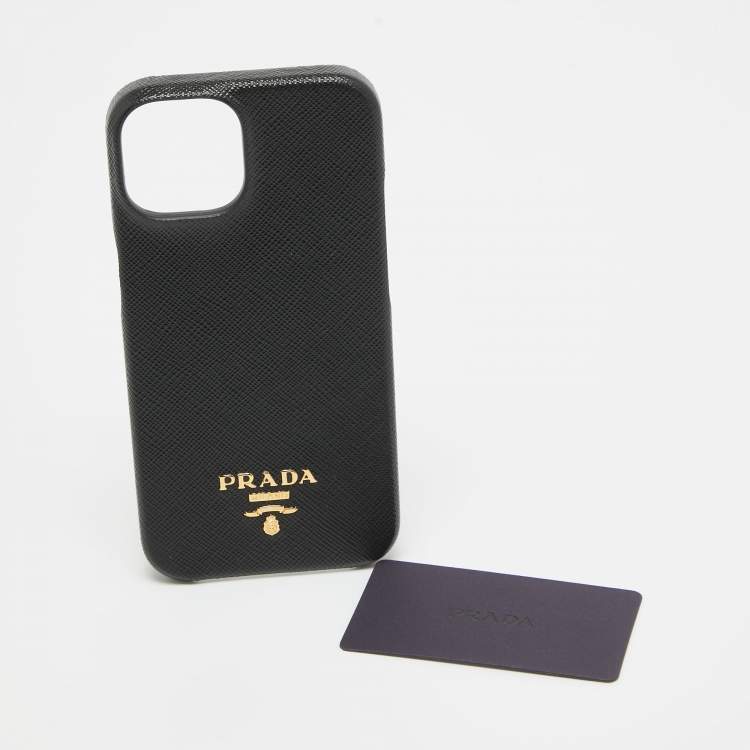 Pre Owned Prada Black Saffiano Leather iPhone 14 Case