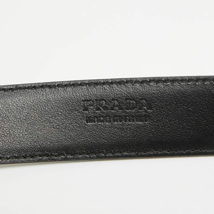 Pre Owned Prada White Leather Slim Belt 80 CM