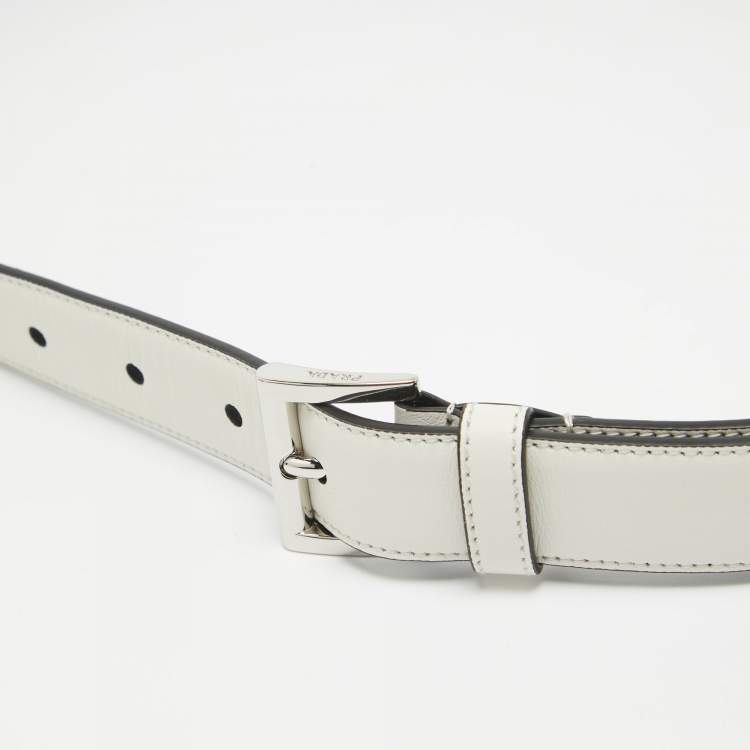 Pre Owned Prada White Leather Slim Belt 80 CM