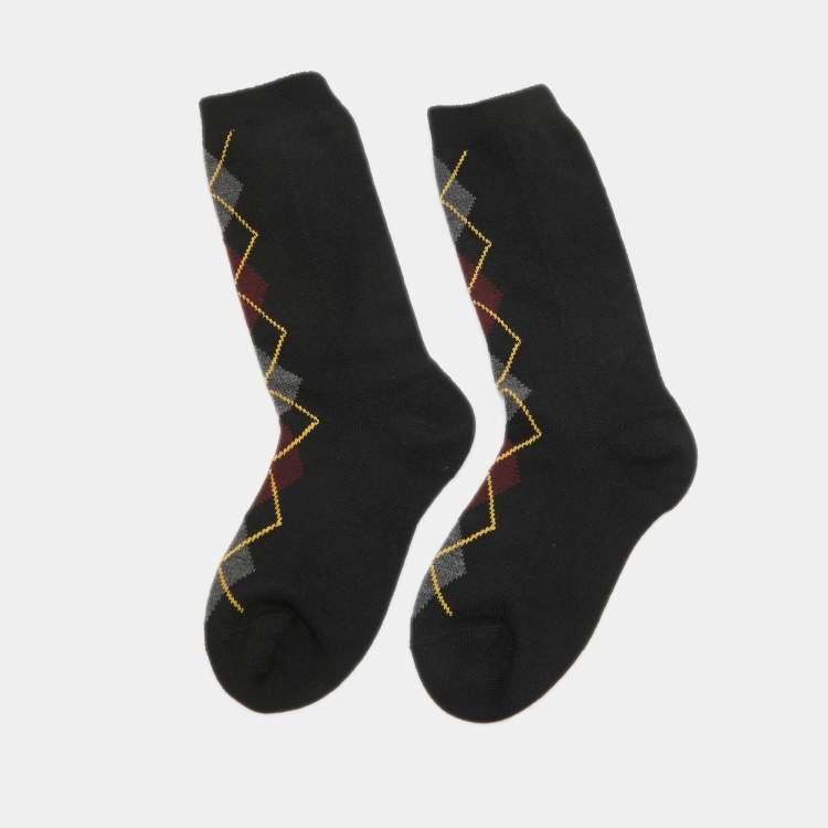 Pre Owned Prada Black Patterned Wool Socks S