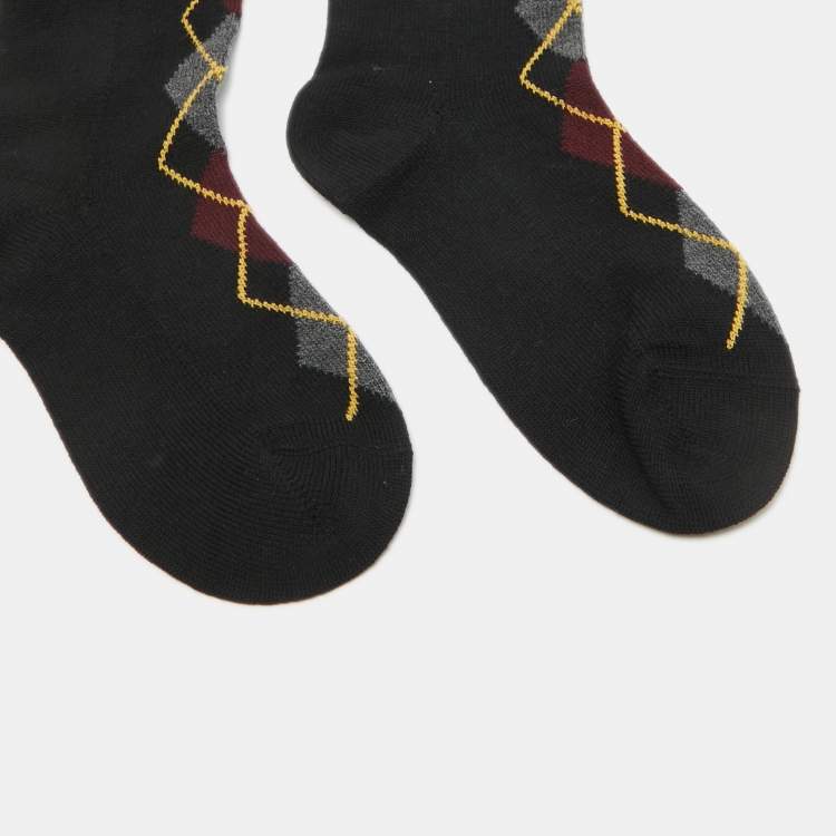 Pre Owned Prada Black Patterned Wool Socks S