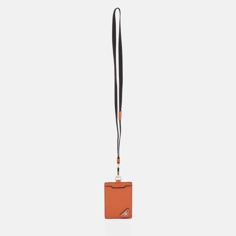 Pre Owned Prada Orange Saffiano Leather Badge Holder