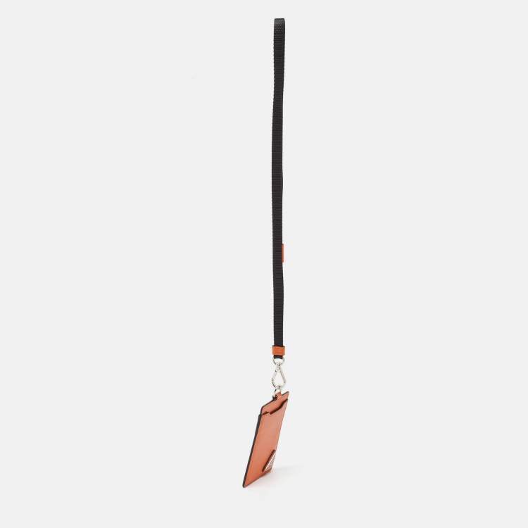 Pre Owned Prada Orange Saffiano Leather Badge Holder