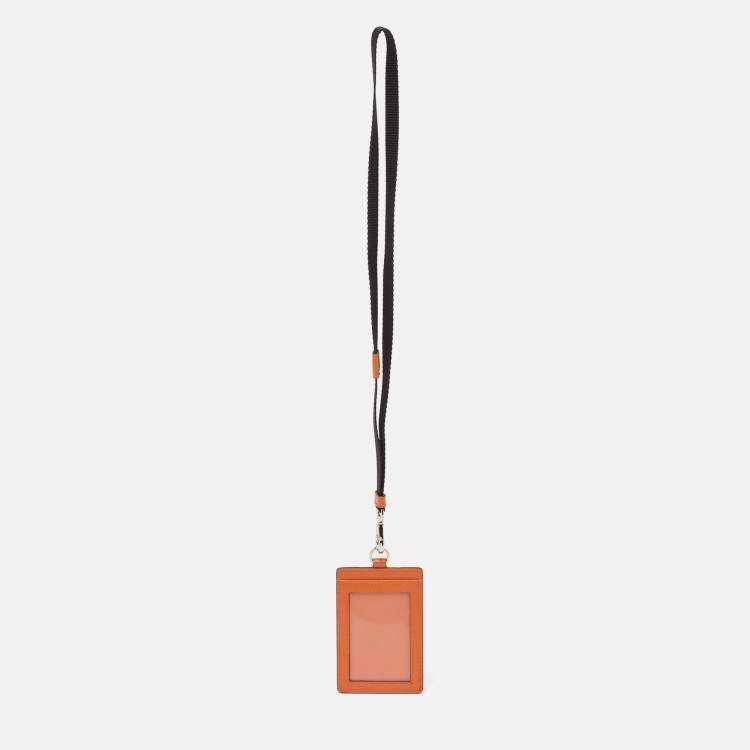 Pre Owned Prada Orange Saffiano Leather Badge Holder