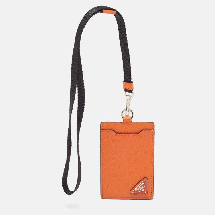 Pre Owned Prada Orange Saffiano Leather Badge Holder