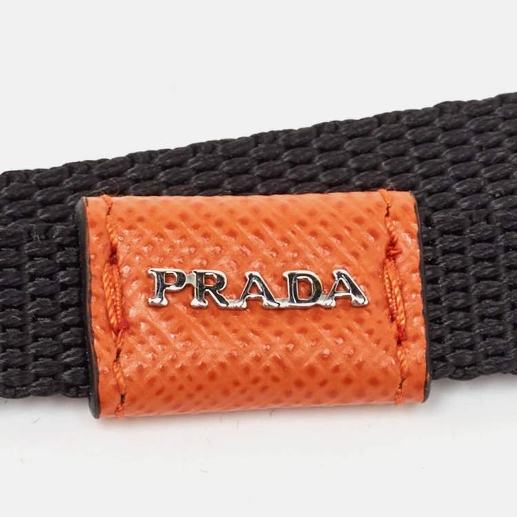 Pre Owned Prada Orange Saffiano Leather Badge Holder
