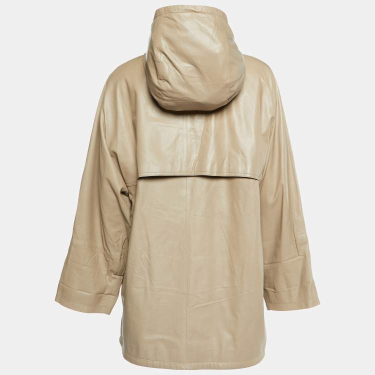 Pre Owned Prada Beige Leather Hooded Zip-Up Coat S