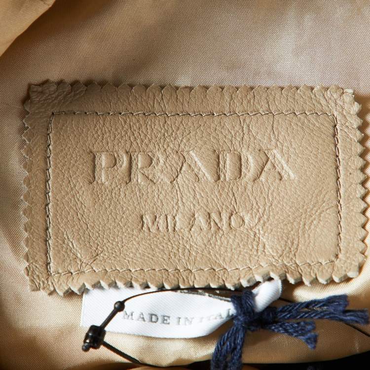 Pre Owned Prada Beige Leather Hooded Zip-Up Coat S