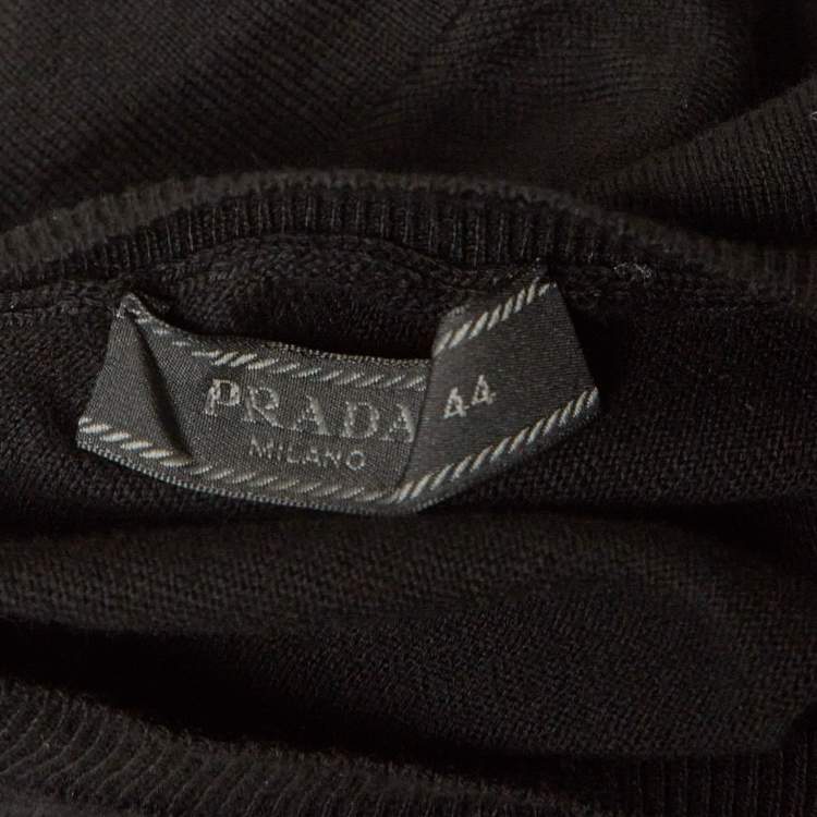 Pre Owned Prada Black Cotton Rib Knit Crew Neck Sweater M