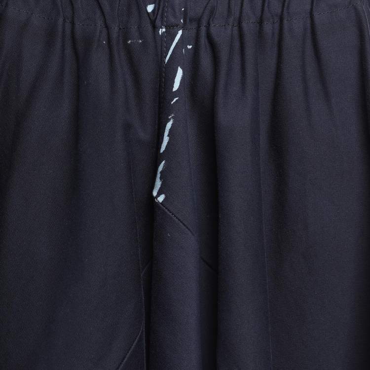 Pre Owned Prada Navy Blue Cotton Waist Tie Detail Midi Skirt L