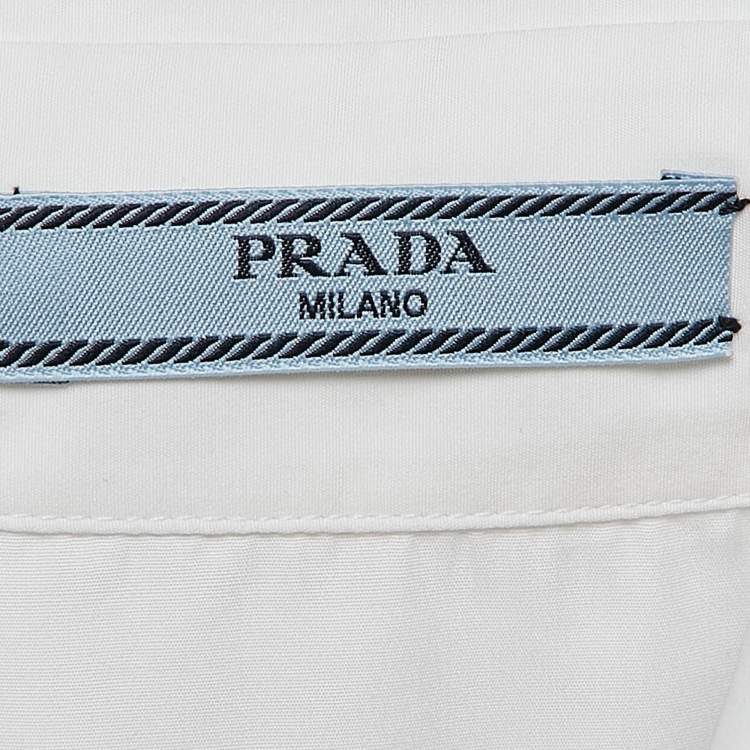 Pre Owned Prada White Poplin Logo Applique Detail Shirt M