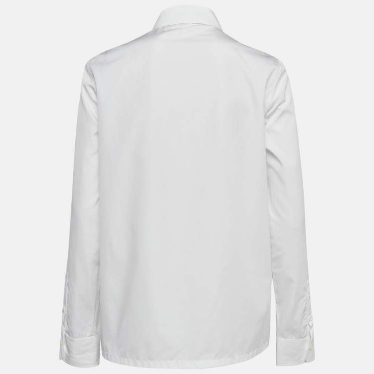 Pre Owned Prada White Poplin Logo Applique Detail Shirt M