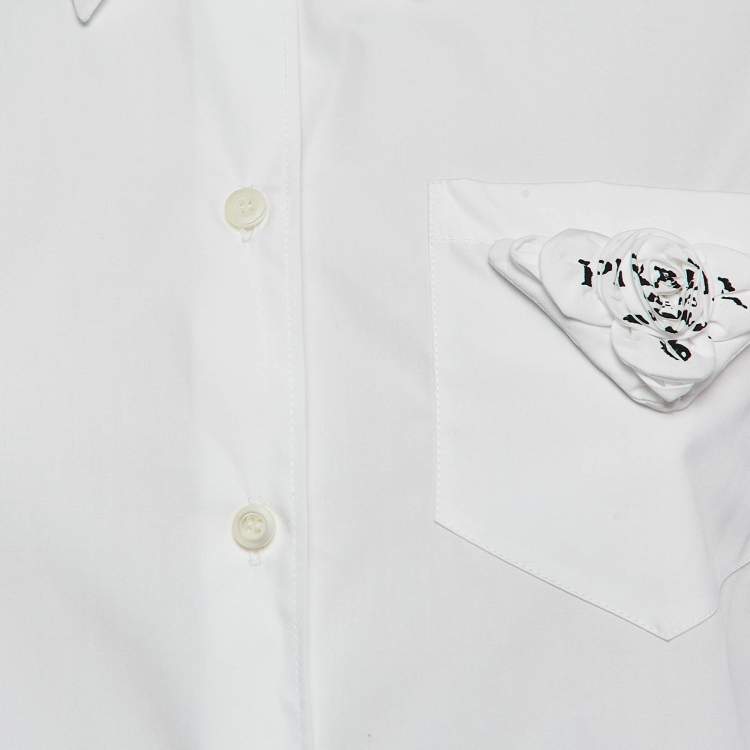 Pre Owned Prada White Poplin Logo Applique Detail Shirt M