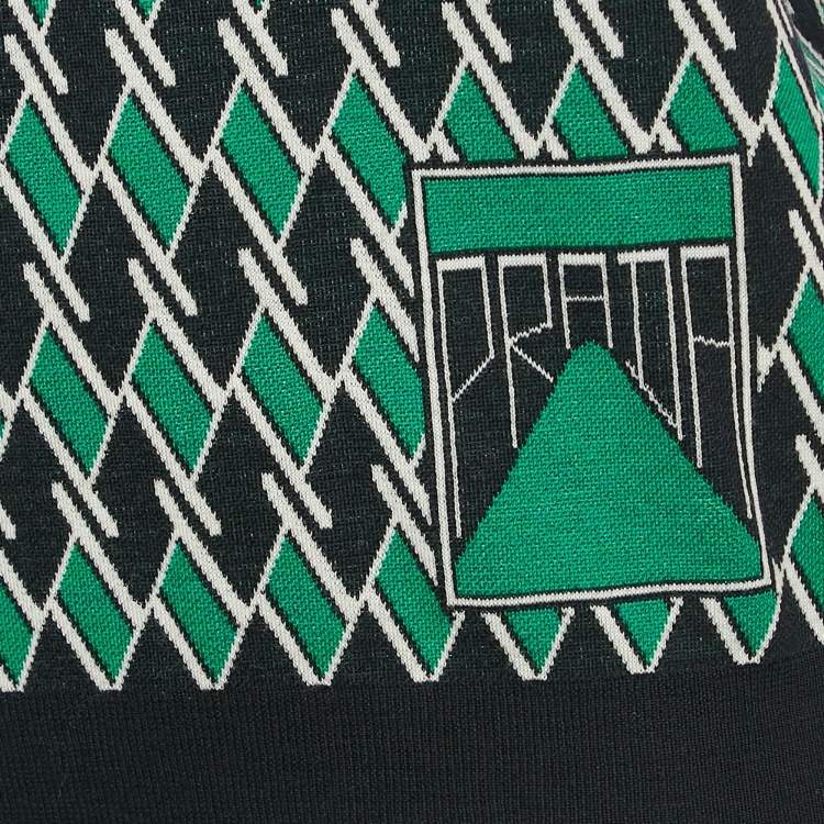 Pre Owned Prada Navy Green Jacquard Wool Knit Polo T-Shirt M