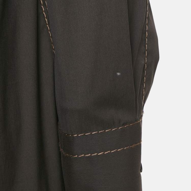 Pre Owned Prada Cacao Brown Embellished Poplin Button Front Shirt M