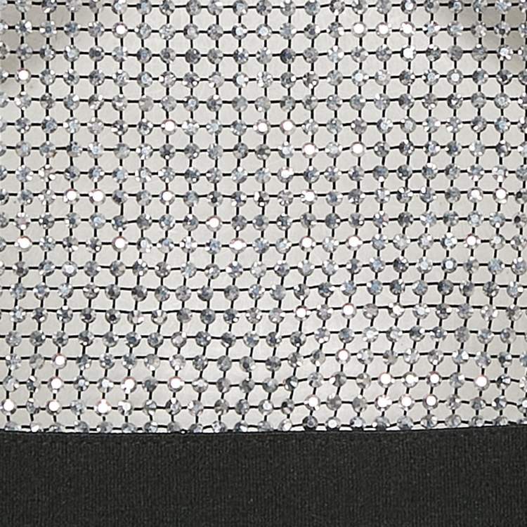 Pre Owned Prada Black Rhinestone Mesh Sheer Crop Top M