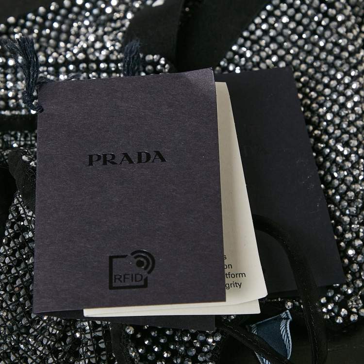 Pre Owned Prada Black Rhinestone Mesh Sheer Crop Top M