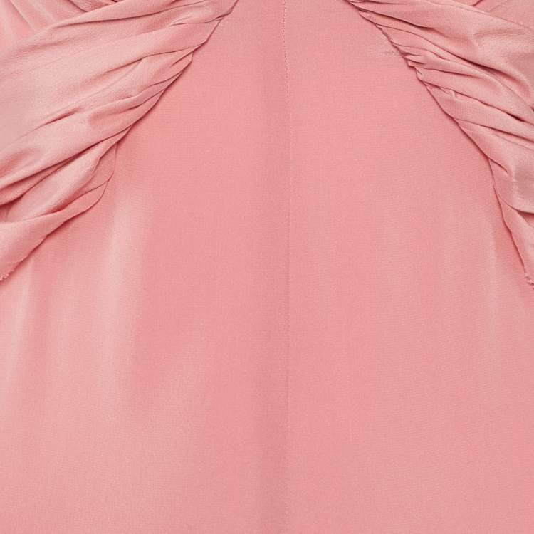 Pre Owned Prada Pink Silk Pleated Midi Dress M