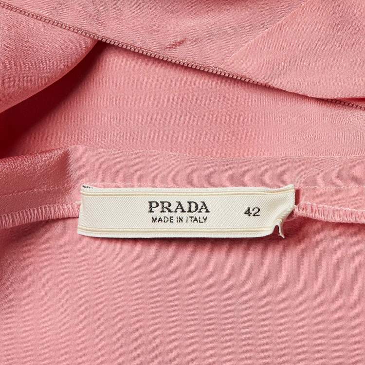 Pre Owned Prada Pink Silk Pleated Midi Dress M