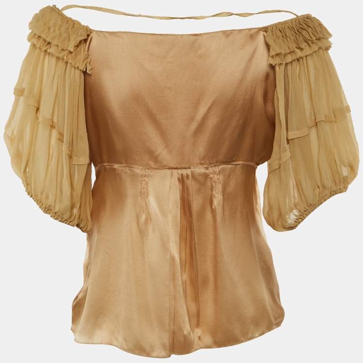Pre Owned Prada Beige Silk Satin Ruffled Top L