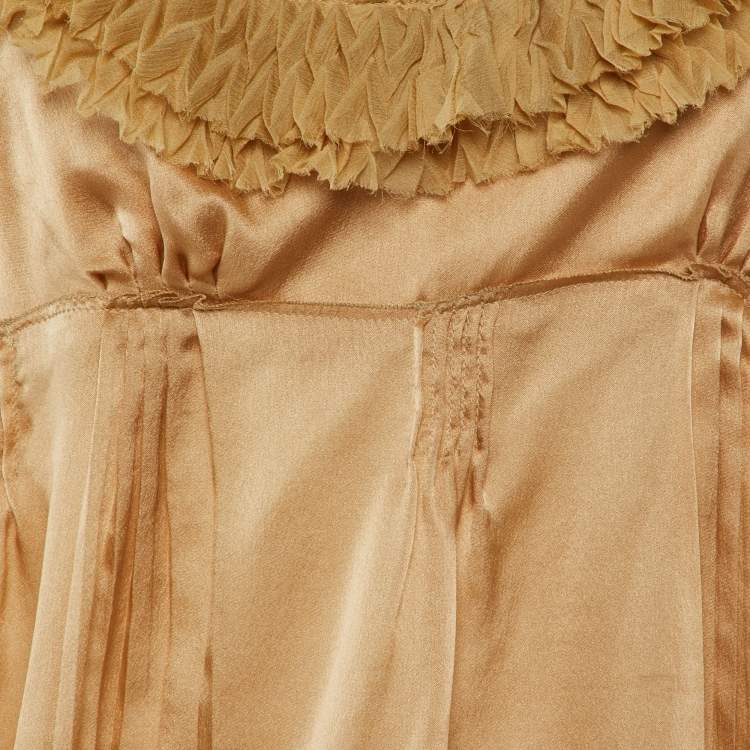 Pre Owned Prada Beige Silk Satin Ruffled Top L