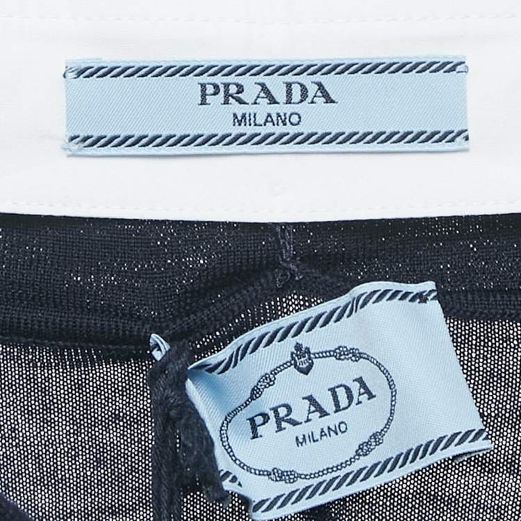 Pre Owned Prada Navy Blue  Wool Knit Contrast Collar Pullover XS