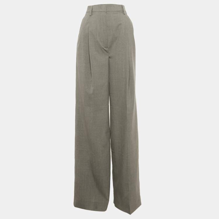 Pre Owned Prada Grey Wool Wide Leg Trousers XS