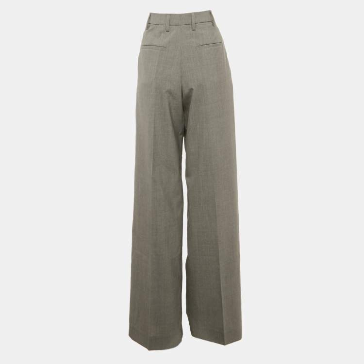 Pre Owned Prada Grey Wool Wide Leg Trousers XS
